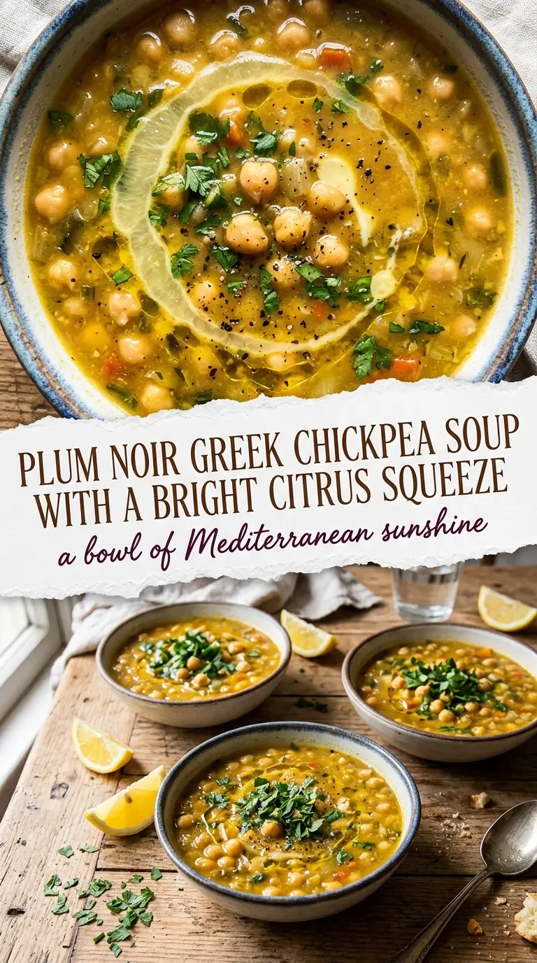Greek chickpea soup bright lemony hearty bowl