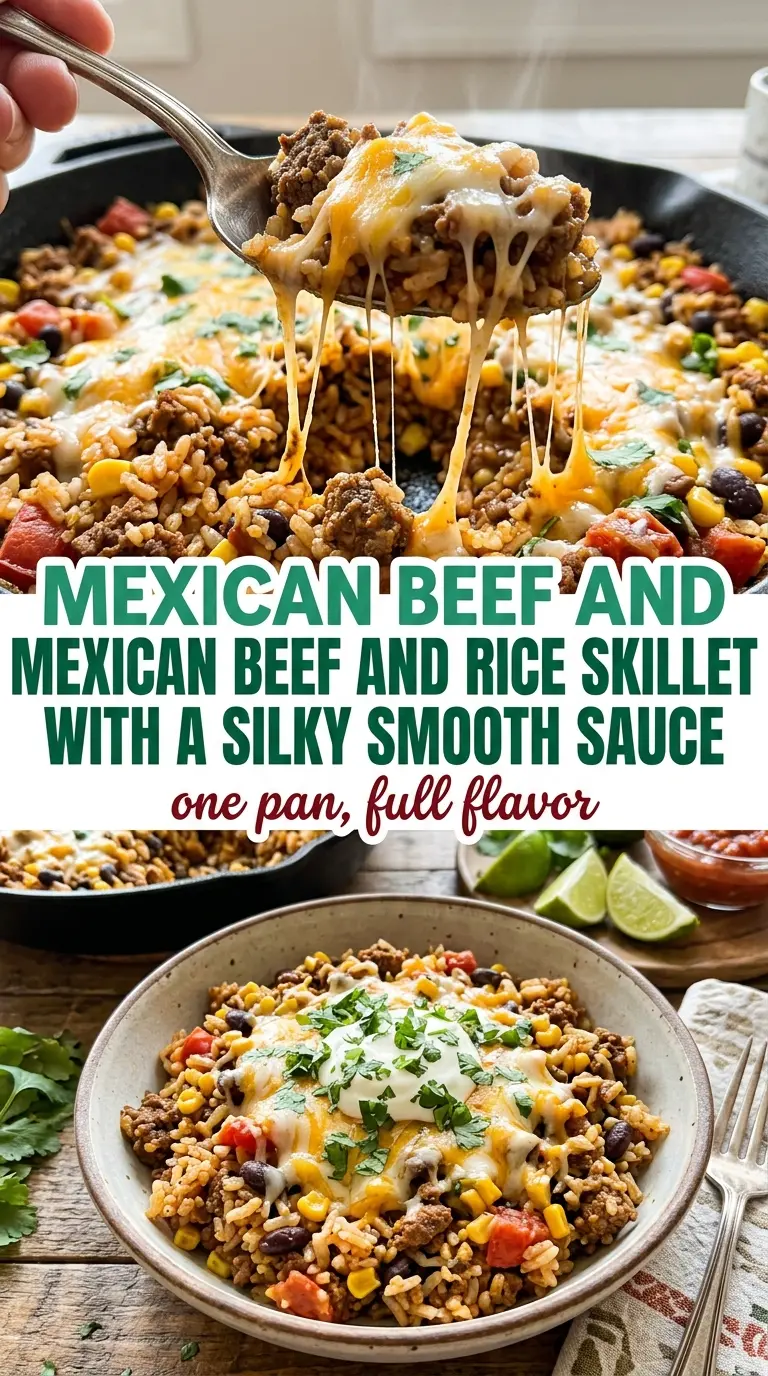 Mexican beef and rice skillet cheesy hearty