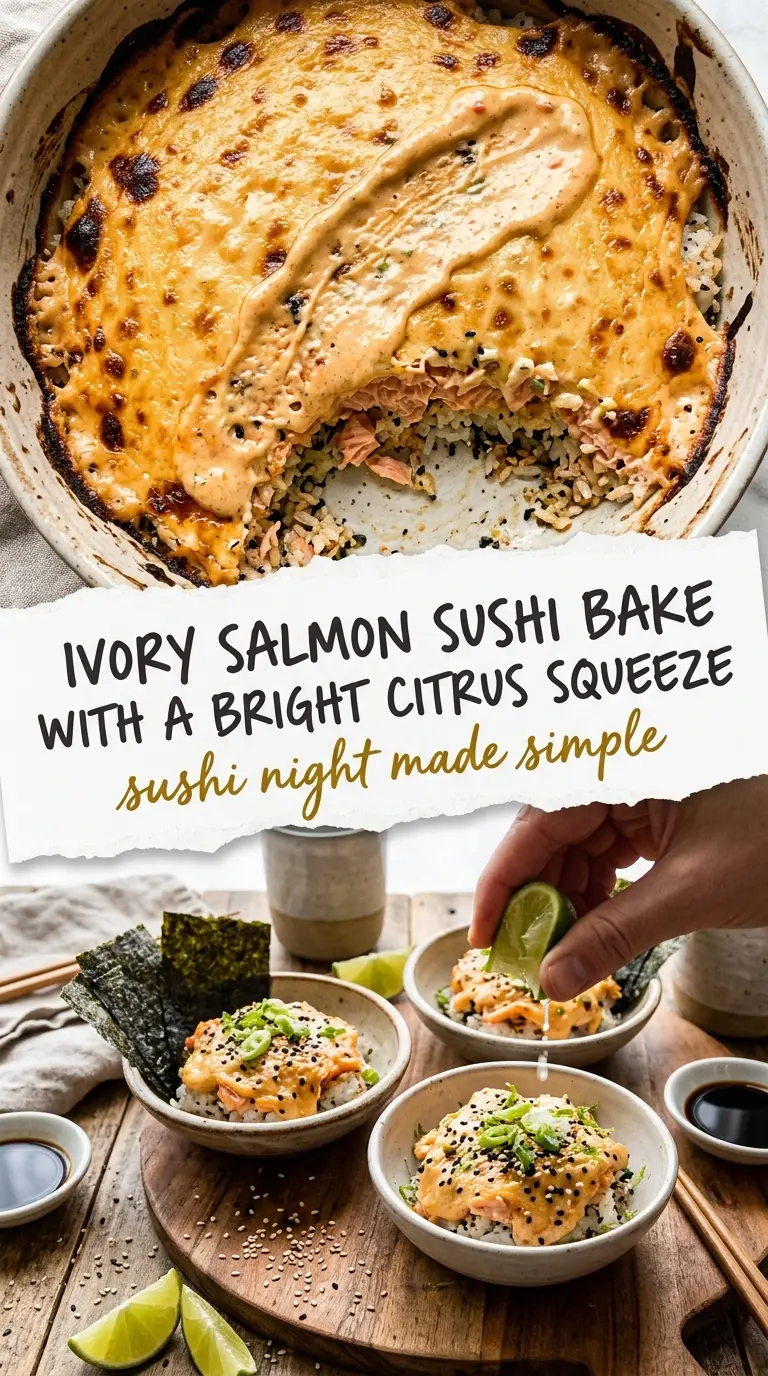 salmon sushi bake creamy layered savory umami