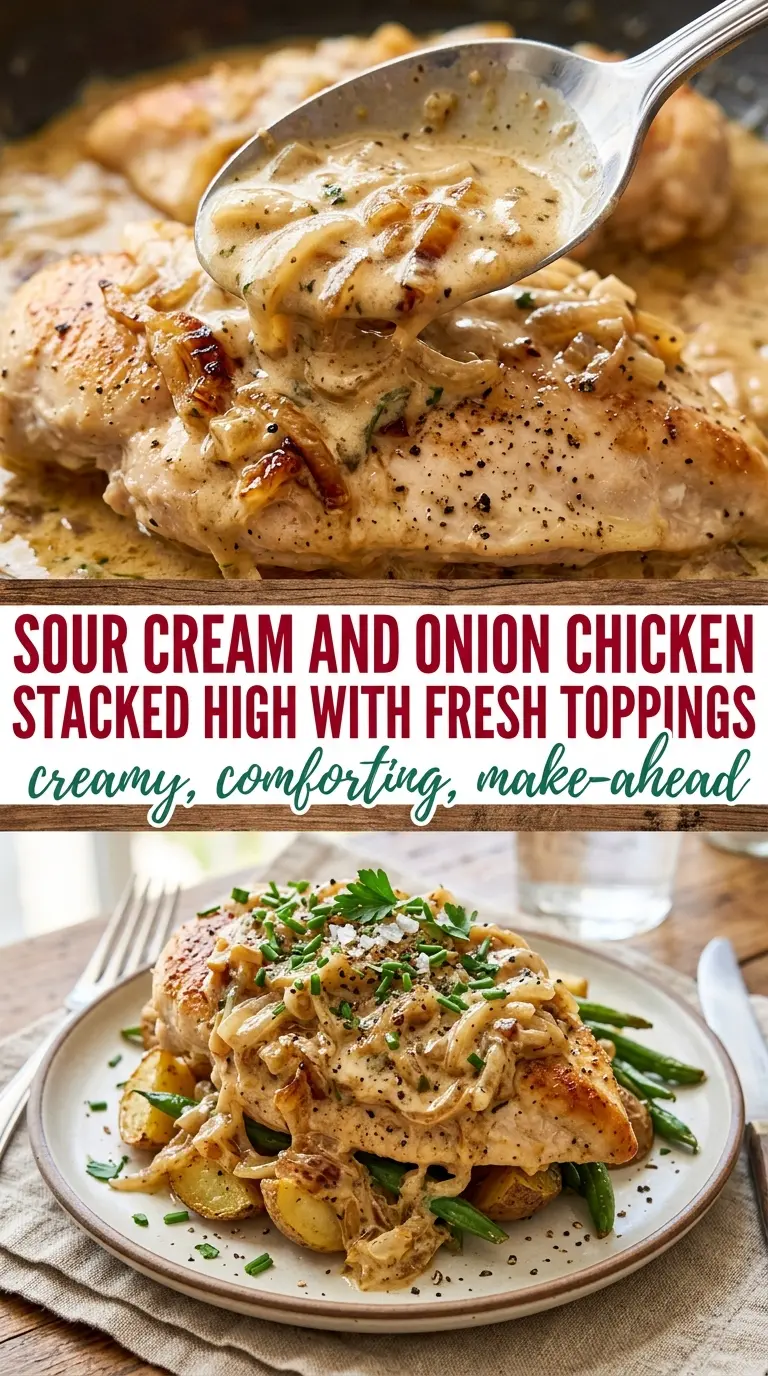 Sour Cream and Onion Chicken creamy baked chicken, caramelized onions