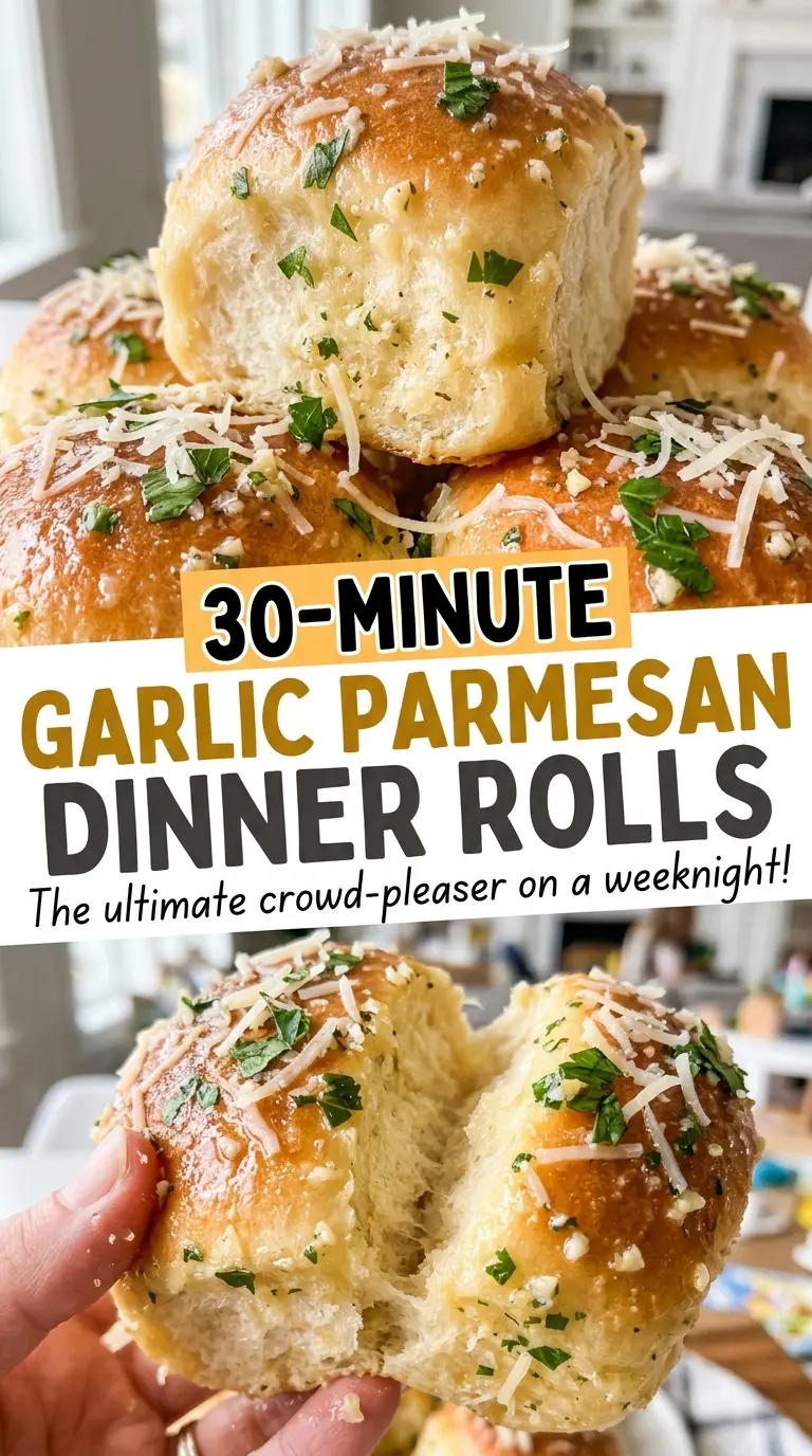 30-Minute Garlic Parmesan Dinner Rolls soft, golden, cheesy