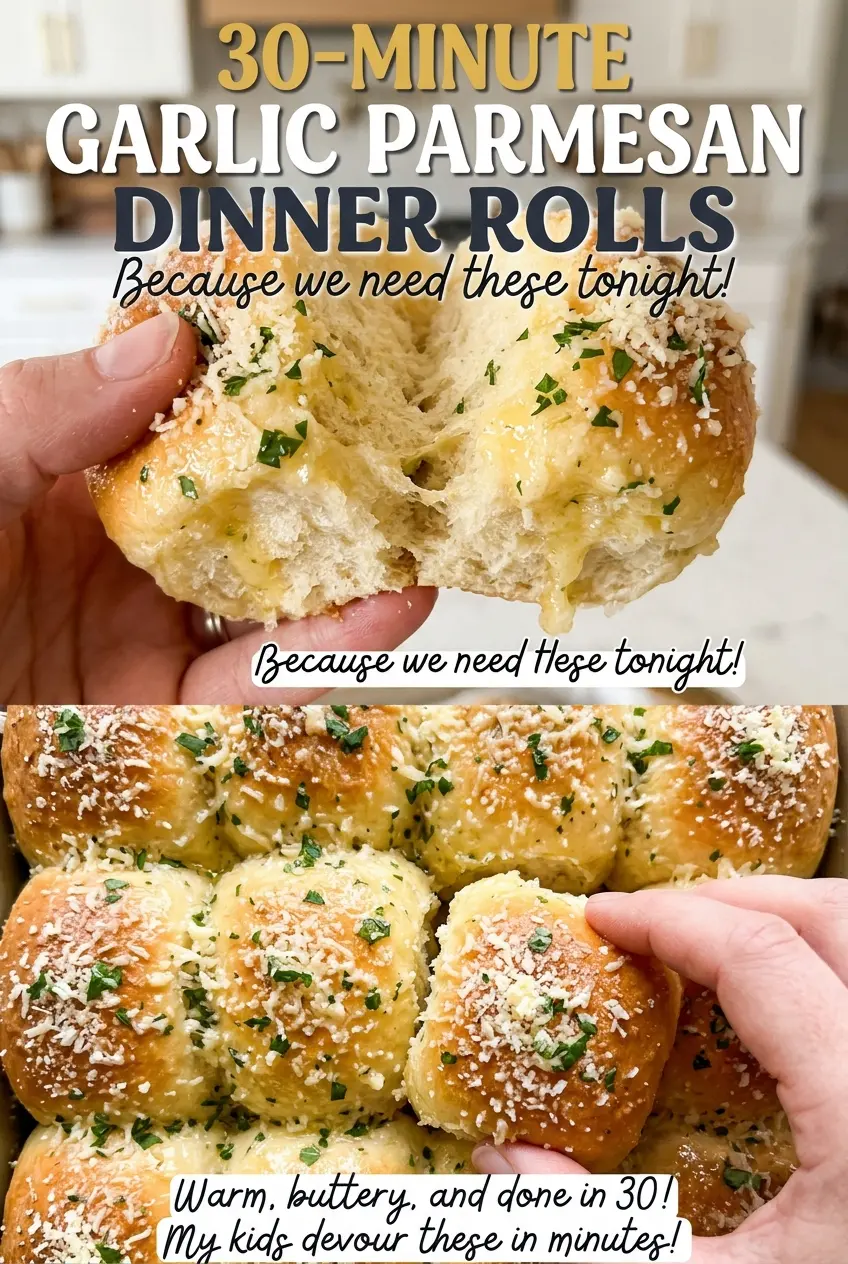 30-Minute Garlic Parmesan Dinner Rolls golden, savory, pull-apart