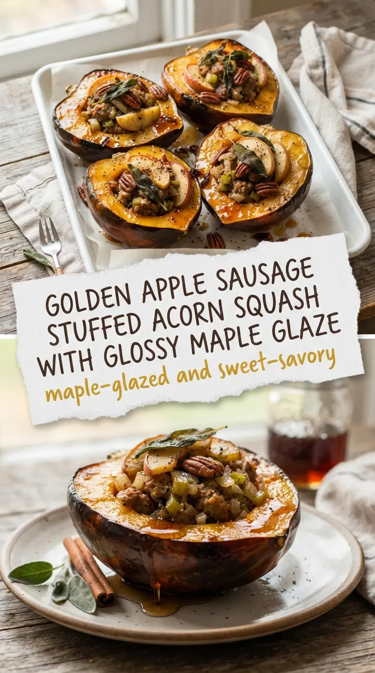 Apple Sausage Stuffed Acorn Squash, maple-glazed, savory
