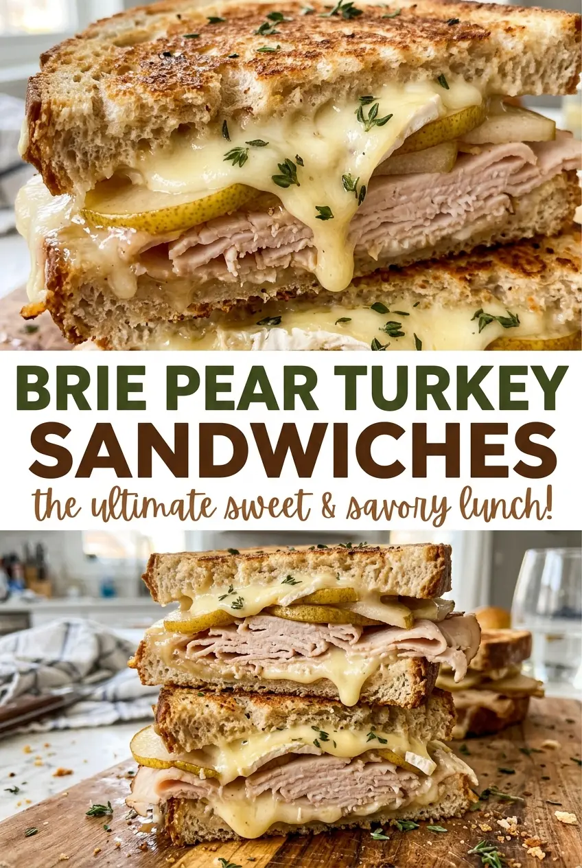 Brie pear turkey sandwiches golden, melty, crisp