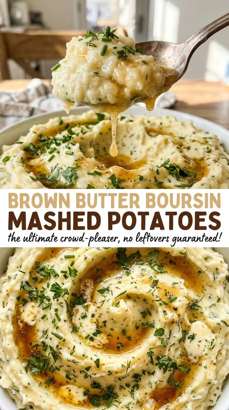 Brown Butter Boursin Mashed Potatoes with creamy herb texture