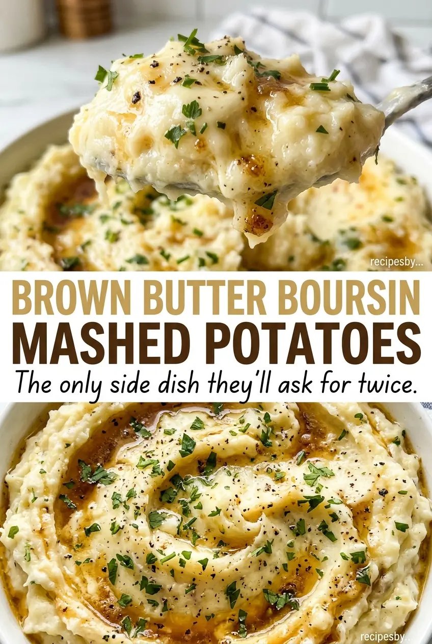 Brown Butter Boursin Mashed Potatoes with creamy herb texture