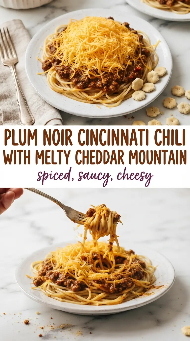 Cincinnati Chili spiced spaghetti cheddar