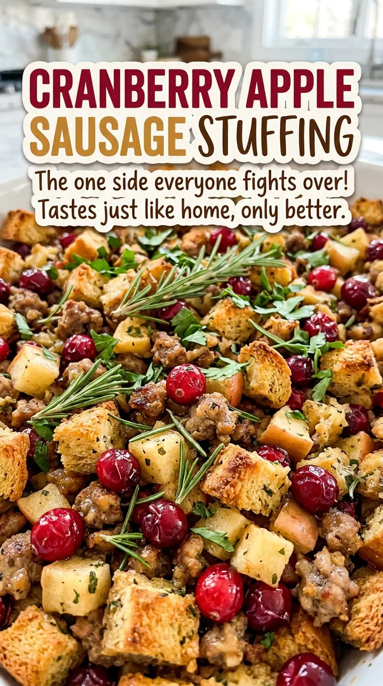 Cranberry Apple Sausage Stuffing crisp top tender center