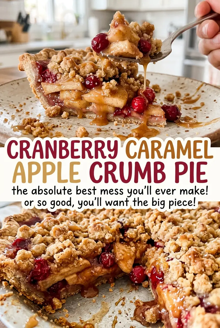 Cranberry Caramel Apple Crumb Pie golden oat topping