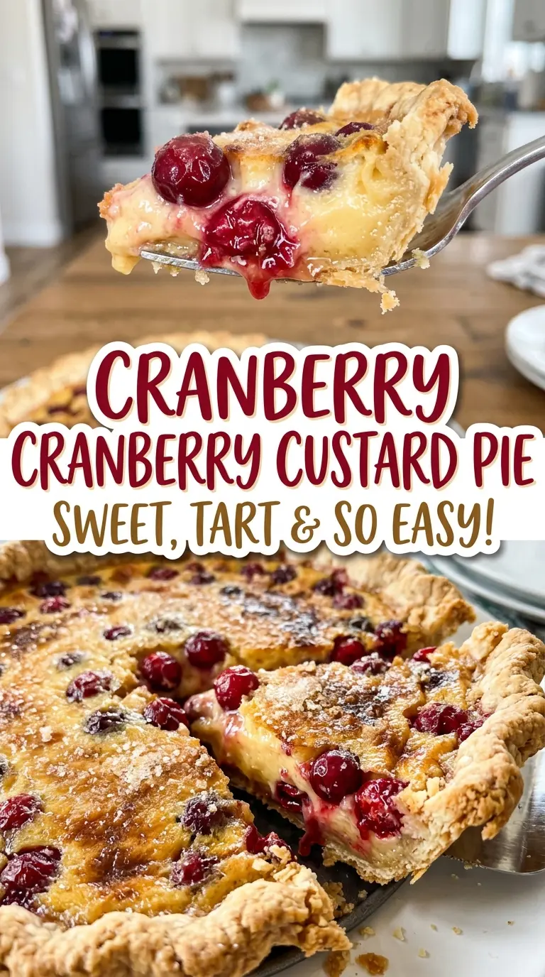 Cranberry Custard Pie with creamy filling and ruby cranberries