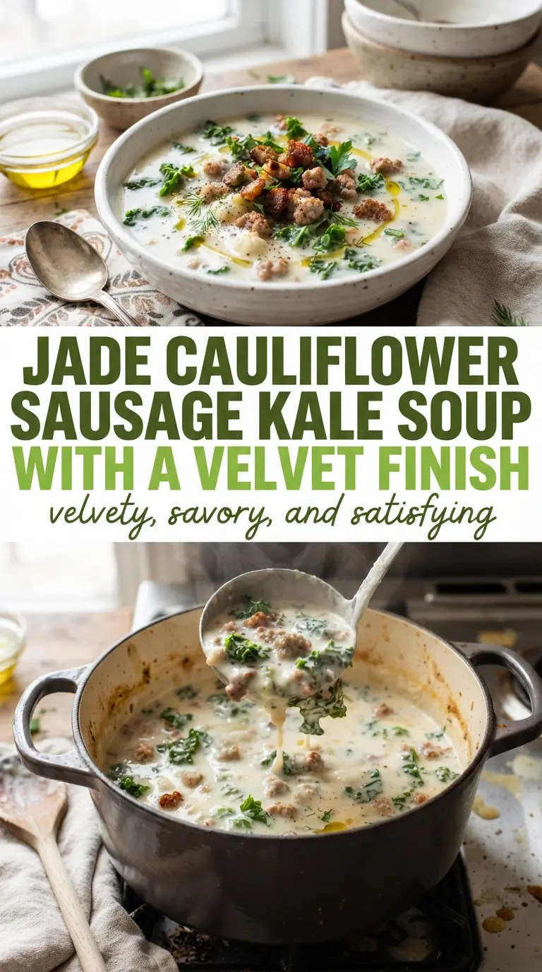 Creamy Cauliflower Sausage Kale Soup, silky hearty comforting