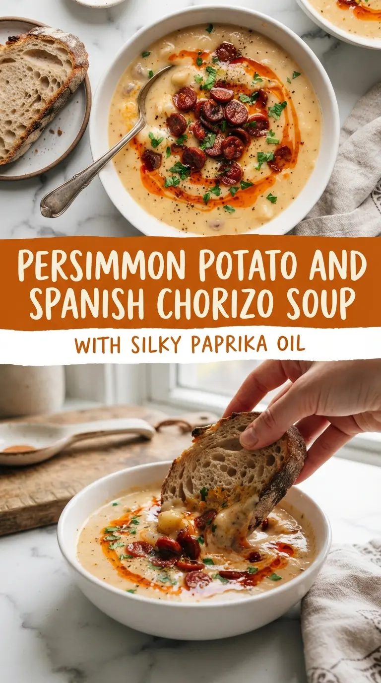 Creamy Potato and Spanish Chorizo Soup, smoky, hearty, creamy