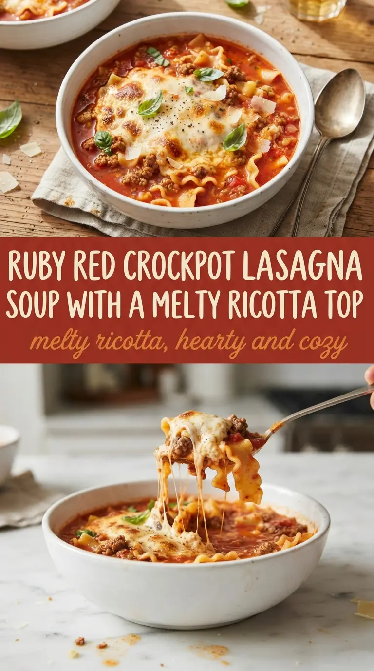 Crockpot lasagna soup sausage tomato broth melty cheese