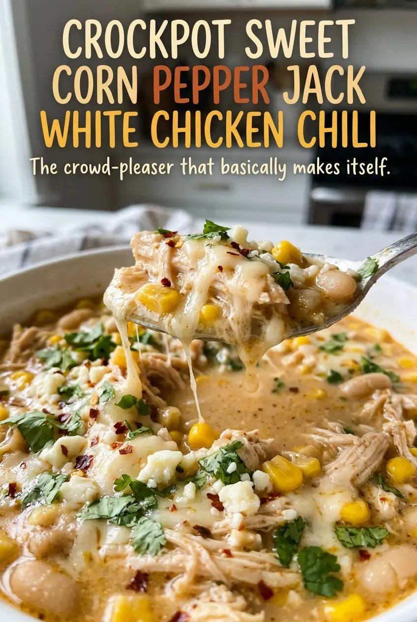 Crockpot Sweet Corn Pepper Jack White Chicken Chili creamy white bean