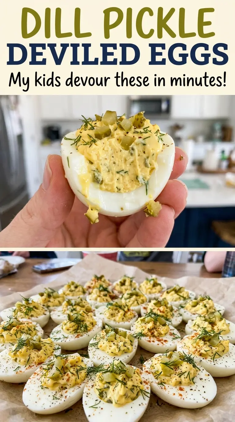 Dill Pickle Deviled Eggs with creamy dill filling