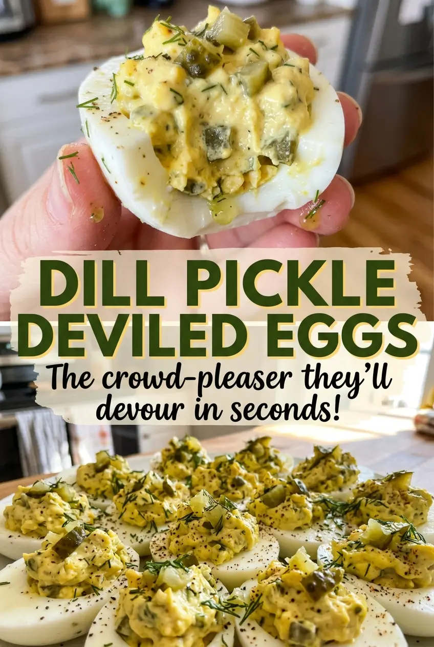Dill Pickle Deviled Eggs with creamy dill filling