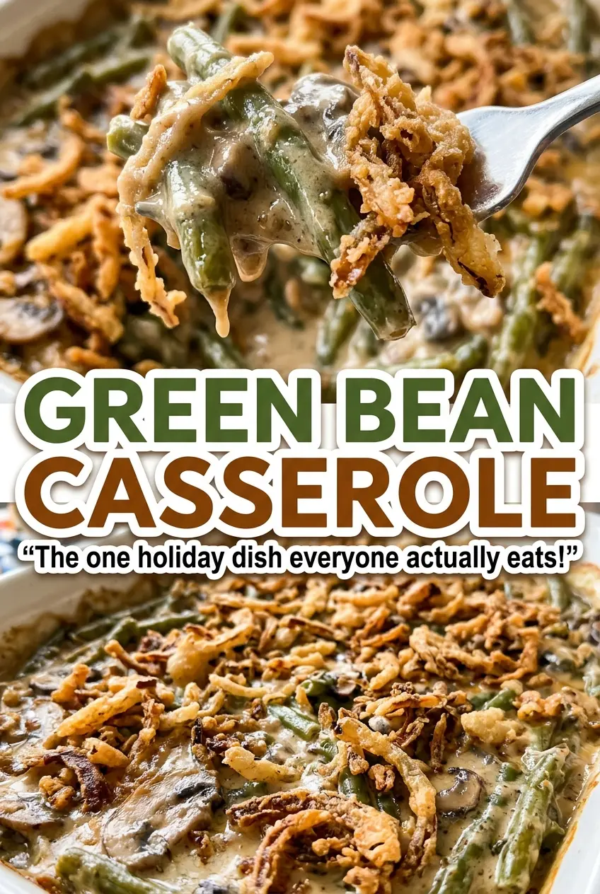 Green Bean Casserole creamy bubbling onion-topped