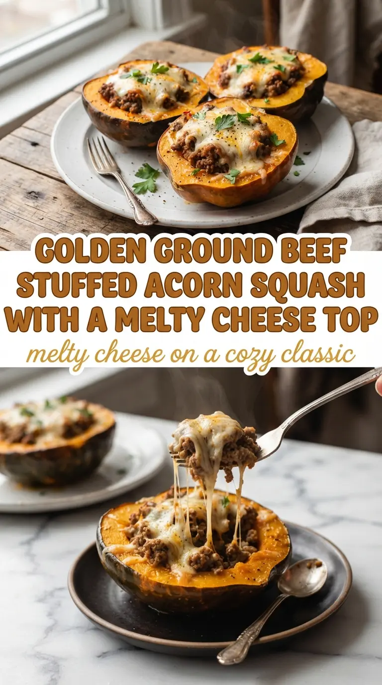 Ground Beef Stuffed Acorn Squash savory cheesy tender