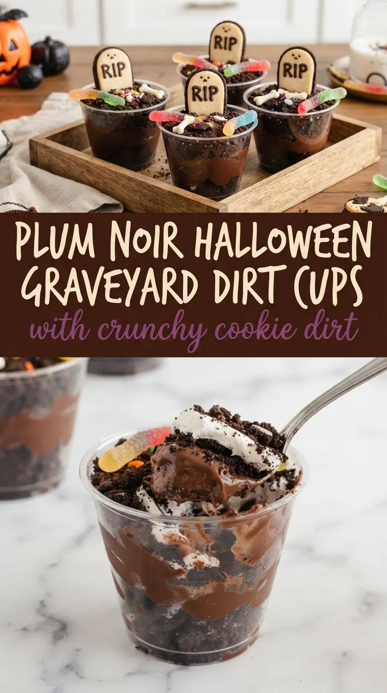 Halloween Graveyard Dirt Cups chocolate pudding Oreos tombstones
