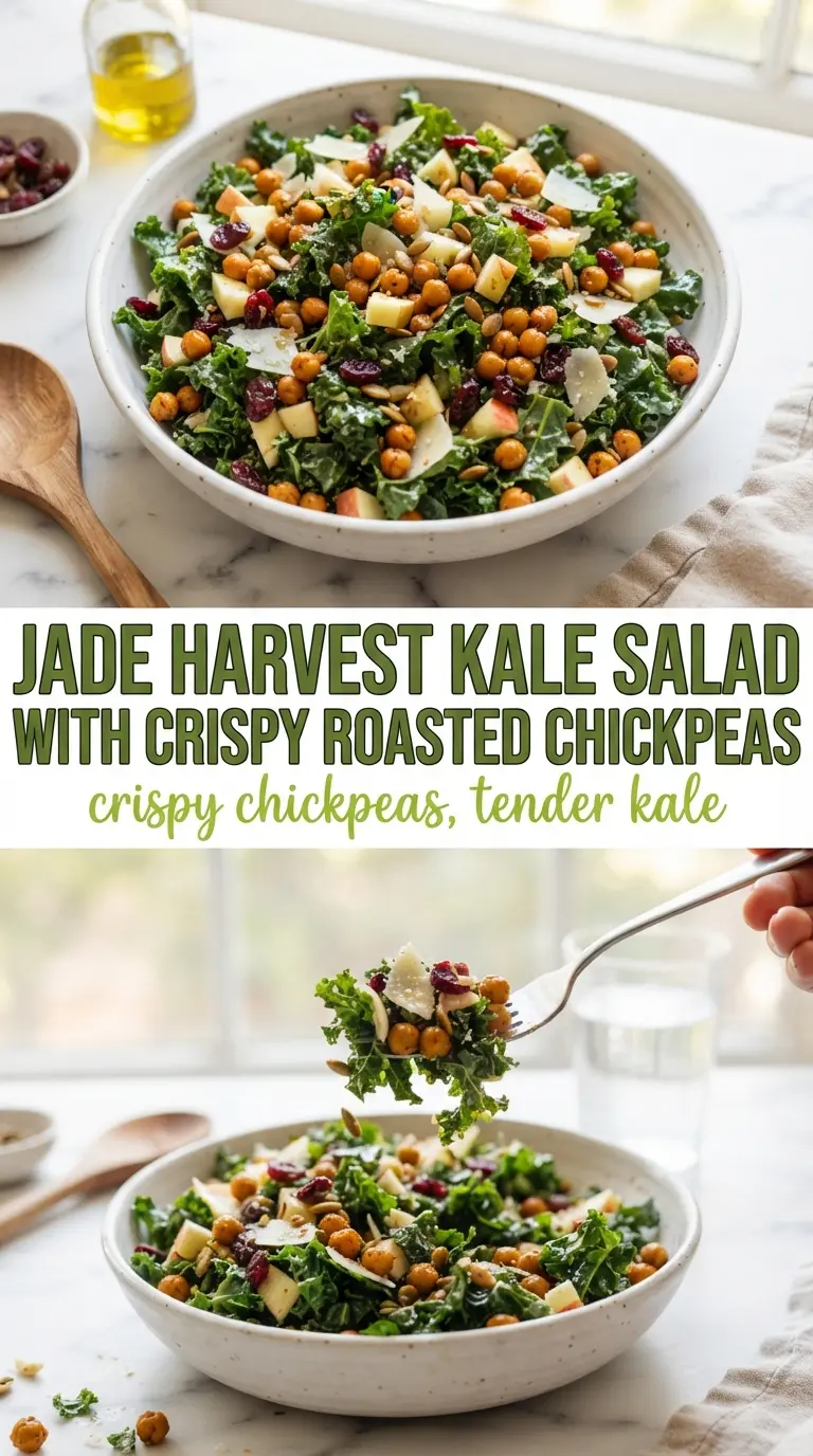 Harvest Kale Salad with crispy chickpeas, apples, and maple dressing
