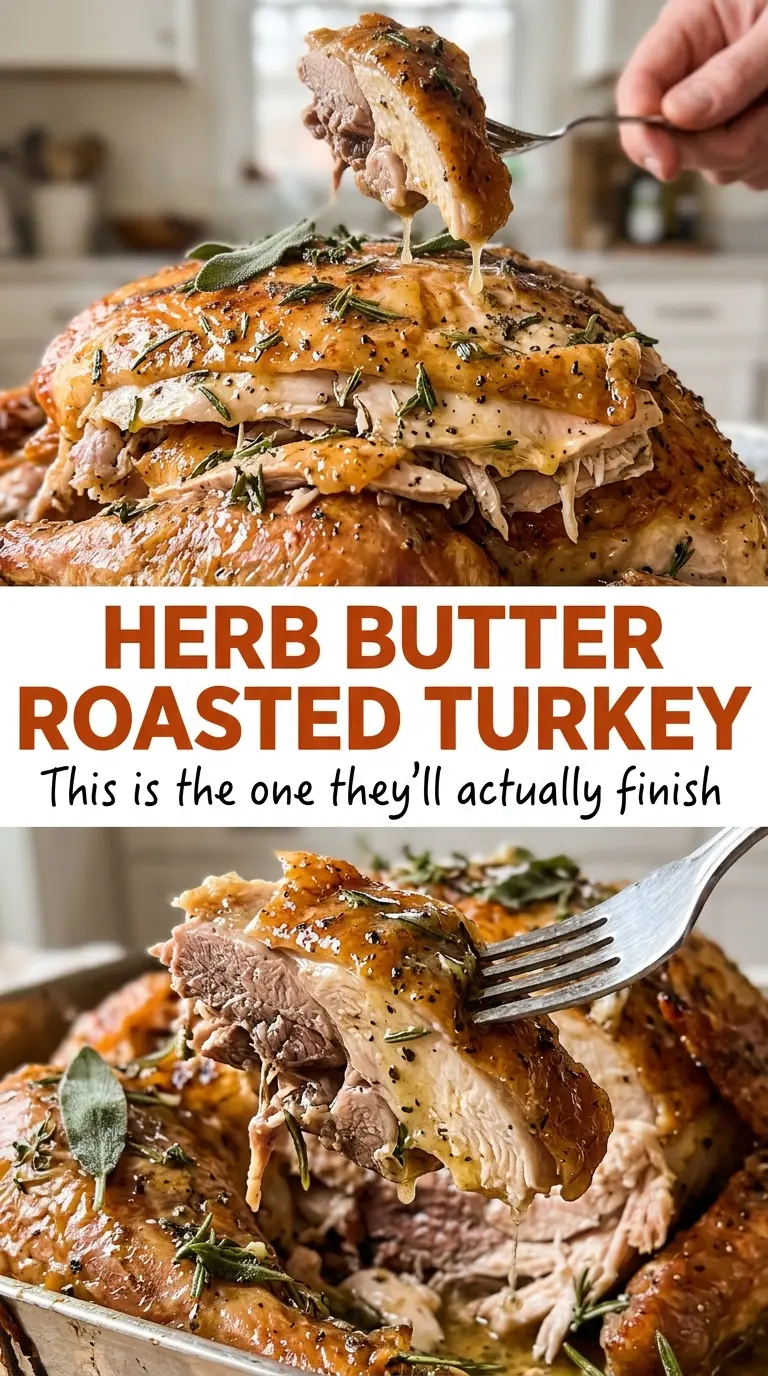 Herb Butter Roasted Turkey tender golden slices