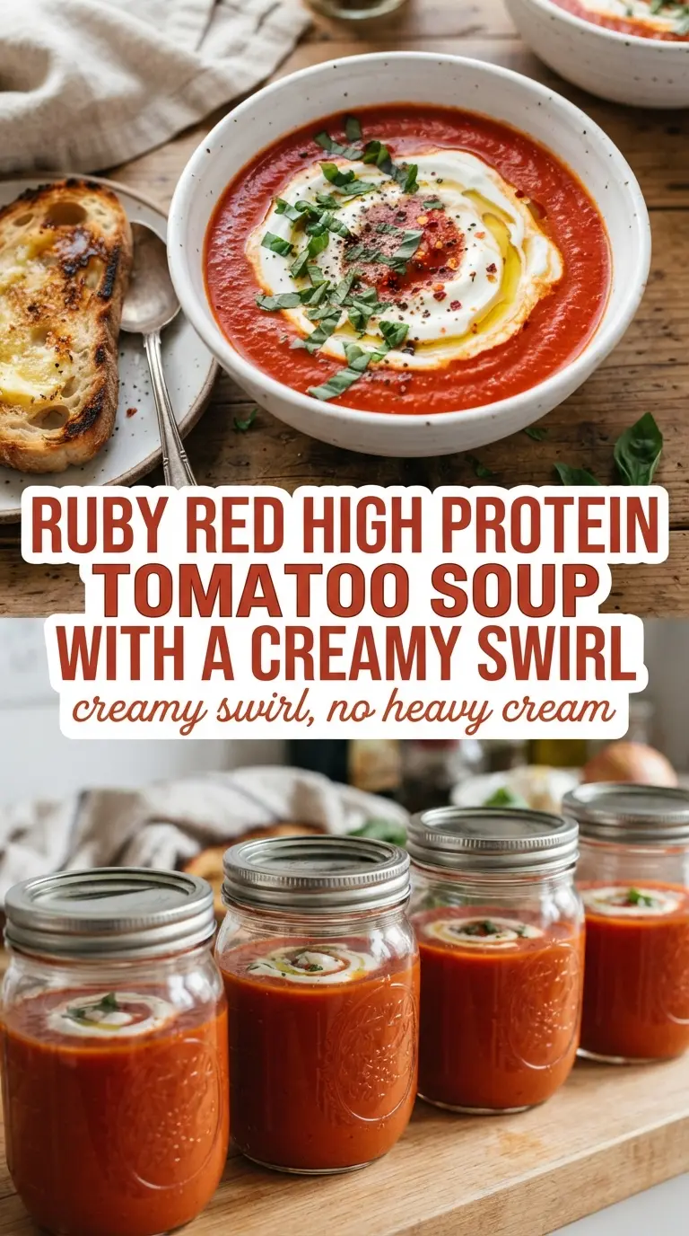 High Protein Tomato Soup silky creamy basil