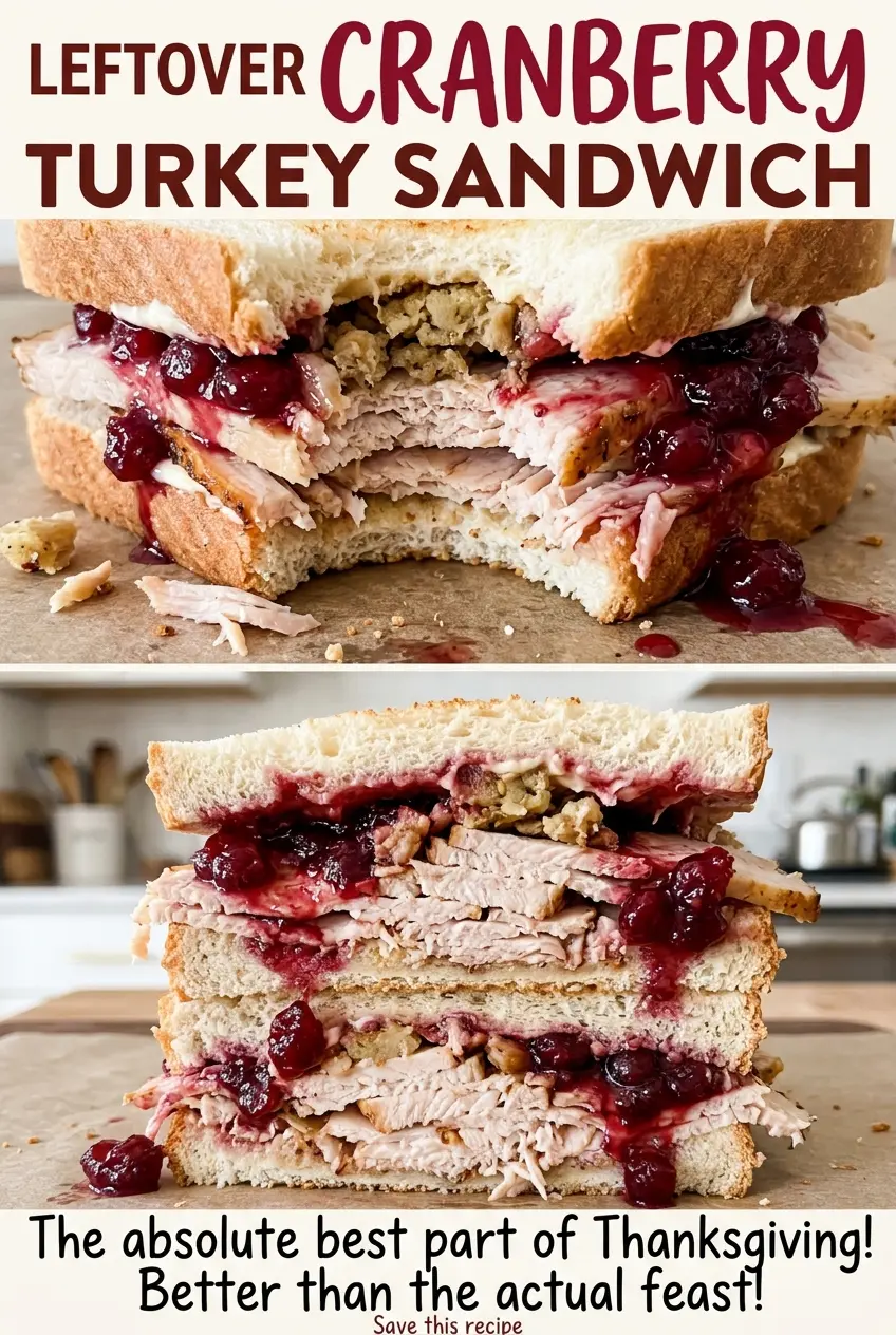 Leftover Cranberry Turkey Sandwich, cranberry-bright and crisp