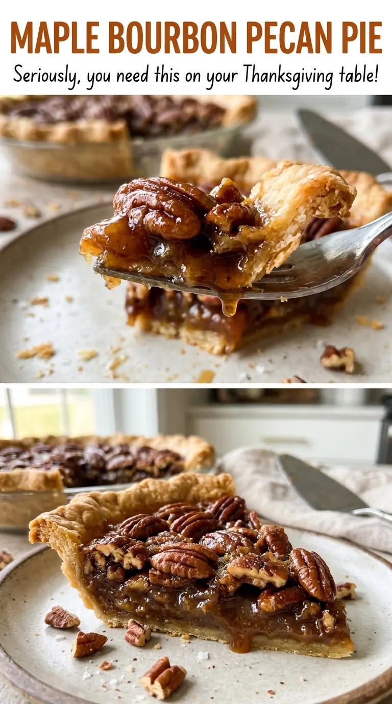 Maple Bourbon Pecan Pie golden flaky crust