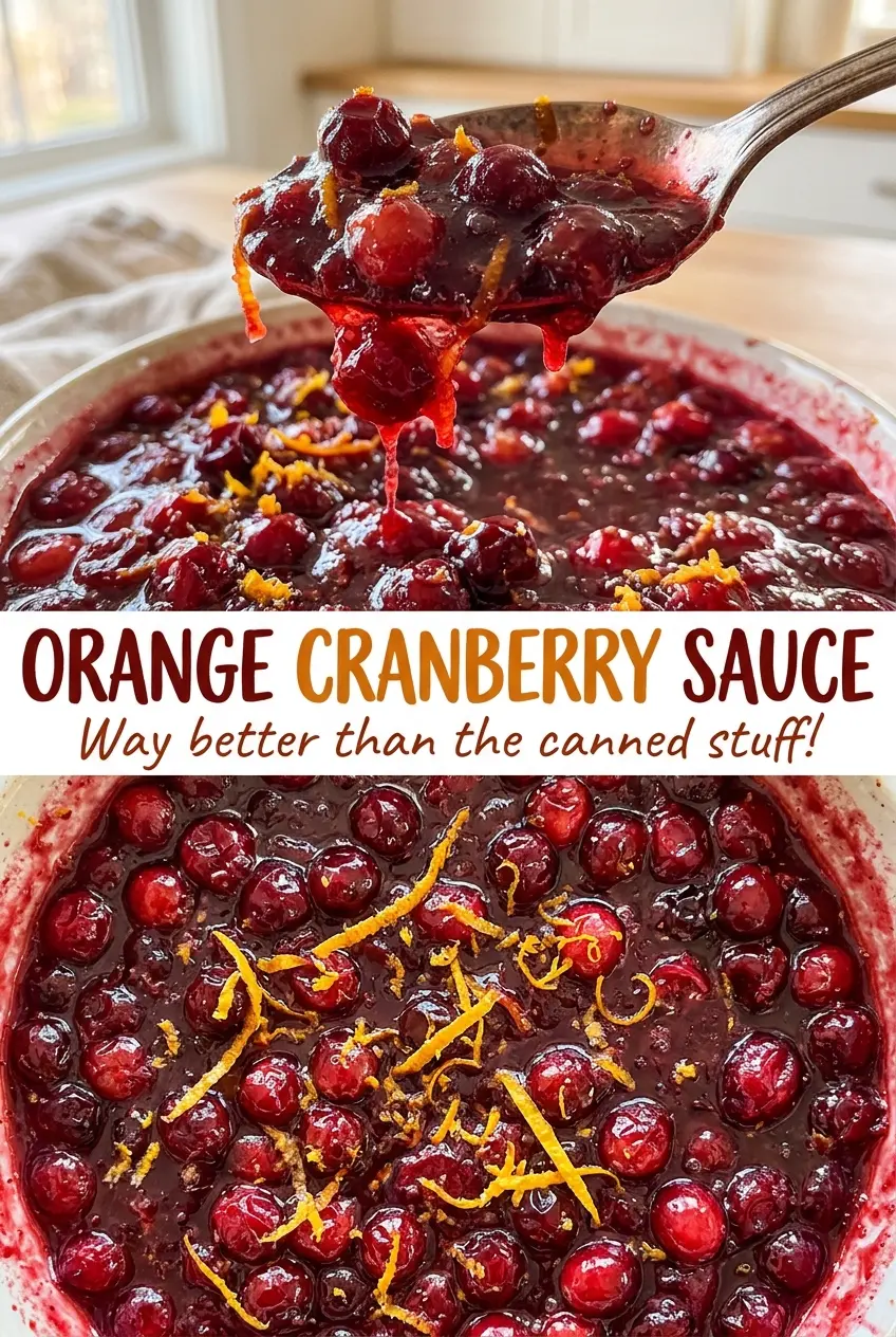 Orange cranberry sauce with glossy ruby berries