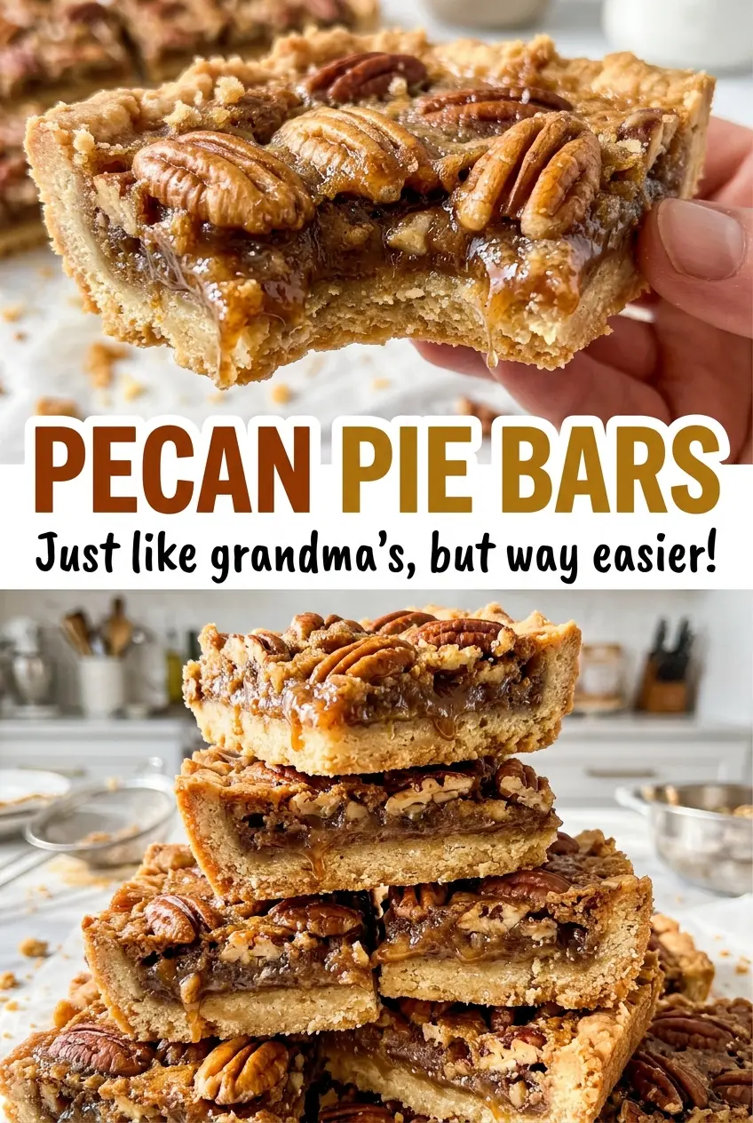 Pecan Pie Bars with glossy pecan filling
