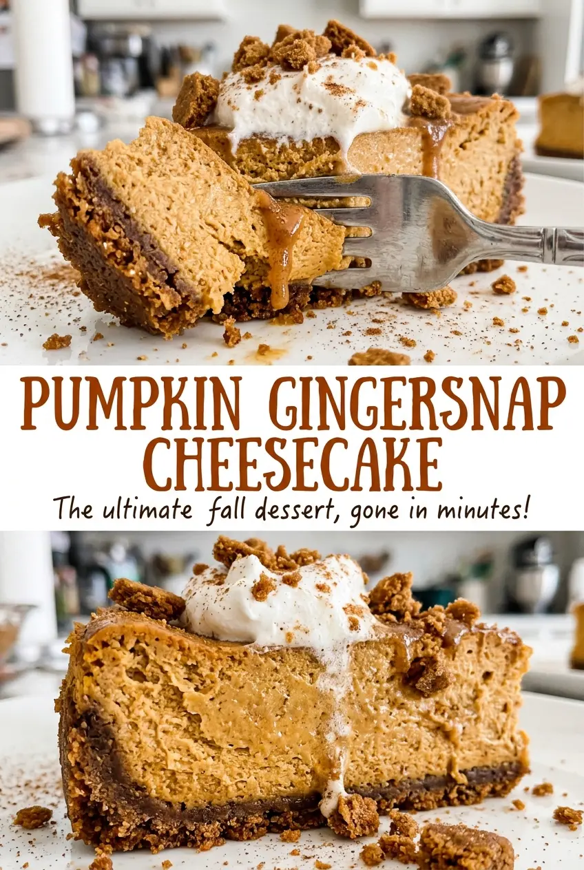 Pumpkin Gingersnap Cheesecake with creamy spiced filling