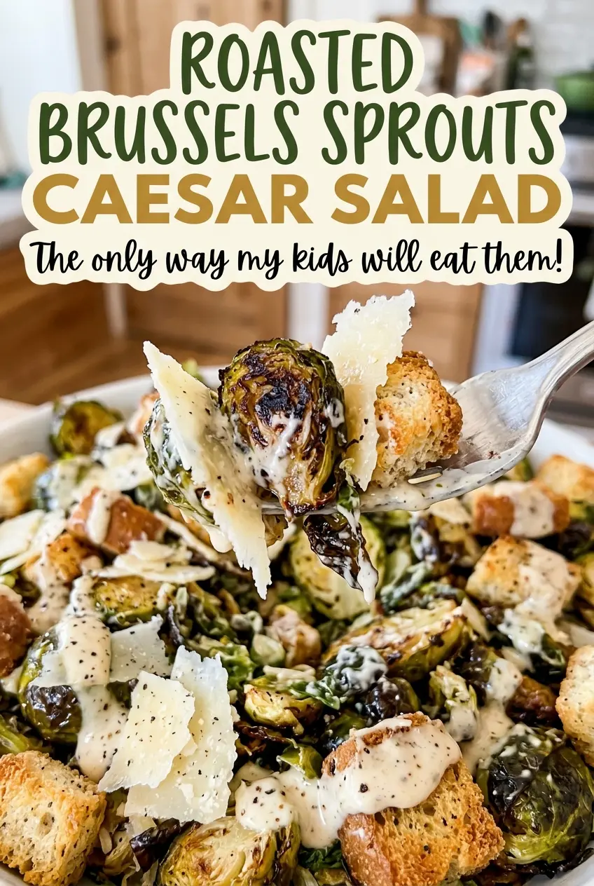 Roasted Brussels Sprouts Caesar Salad with browned sprouts