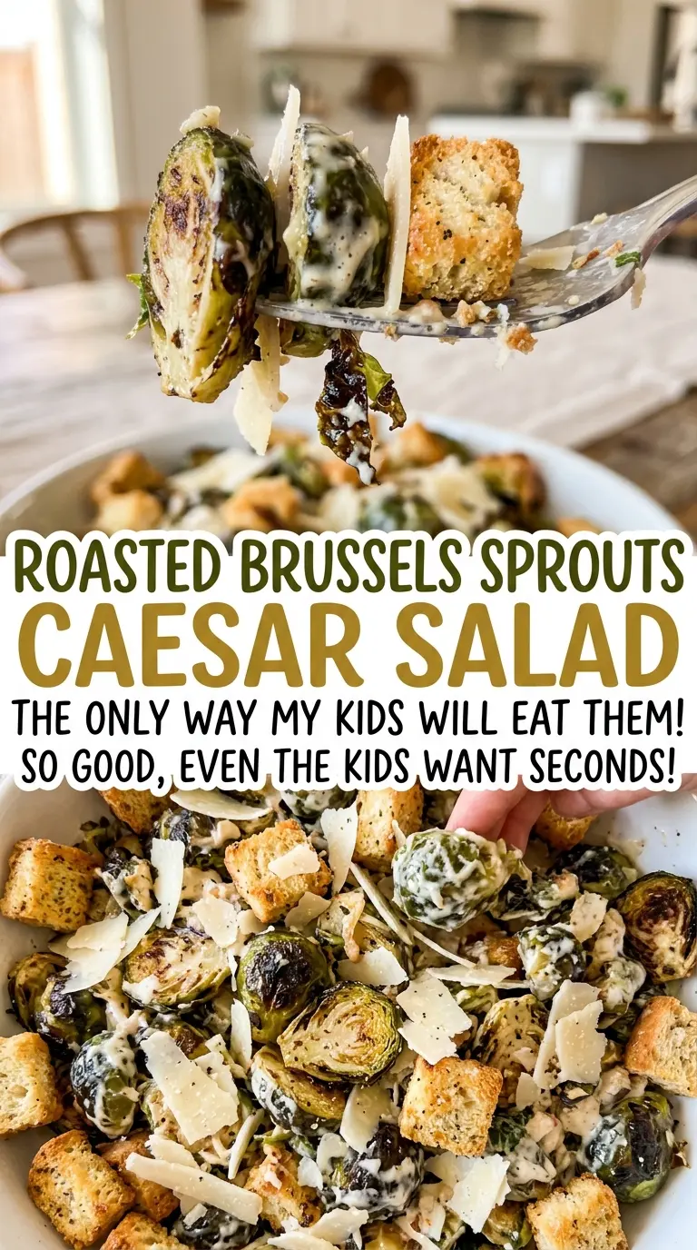 Roasted Brussels Sprouts Caesar Salad with crisp romaine