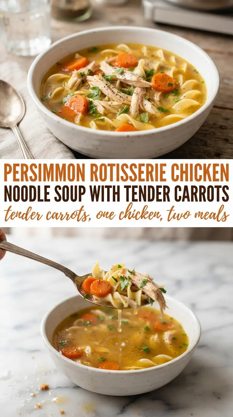 Rotisserie Chicken Noodle Soup golden broth, tender noodles, hearty