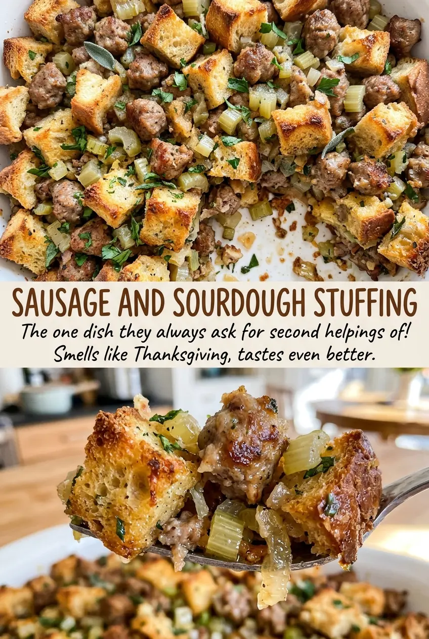Sausage and sourdough stuffing golden and crisp