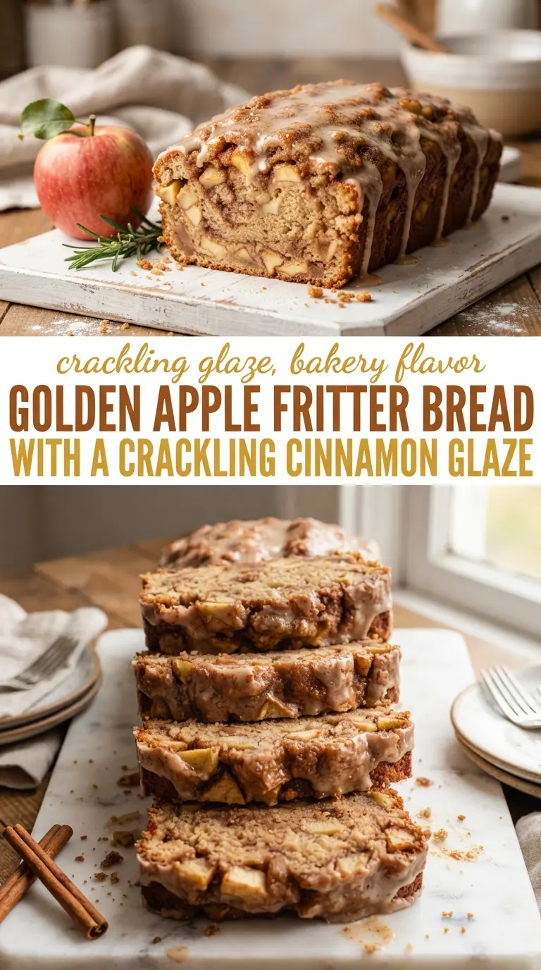 Spiced Apple Fritter Bread with cinnamon glaze, tender crumb, bakery-style
